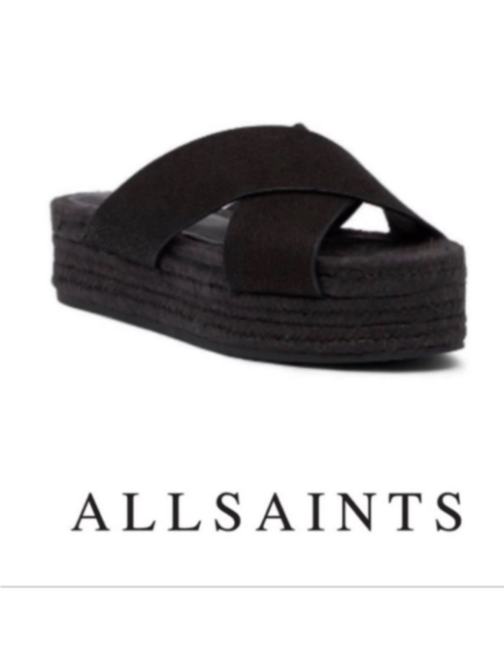 AllSaints Harlem black leather platform espadrille sandals size 38 7.5